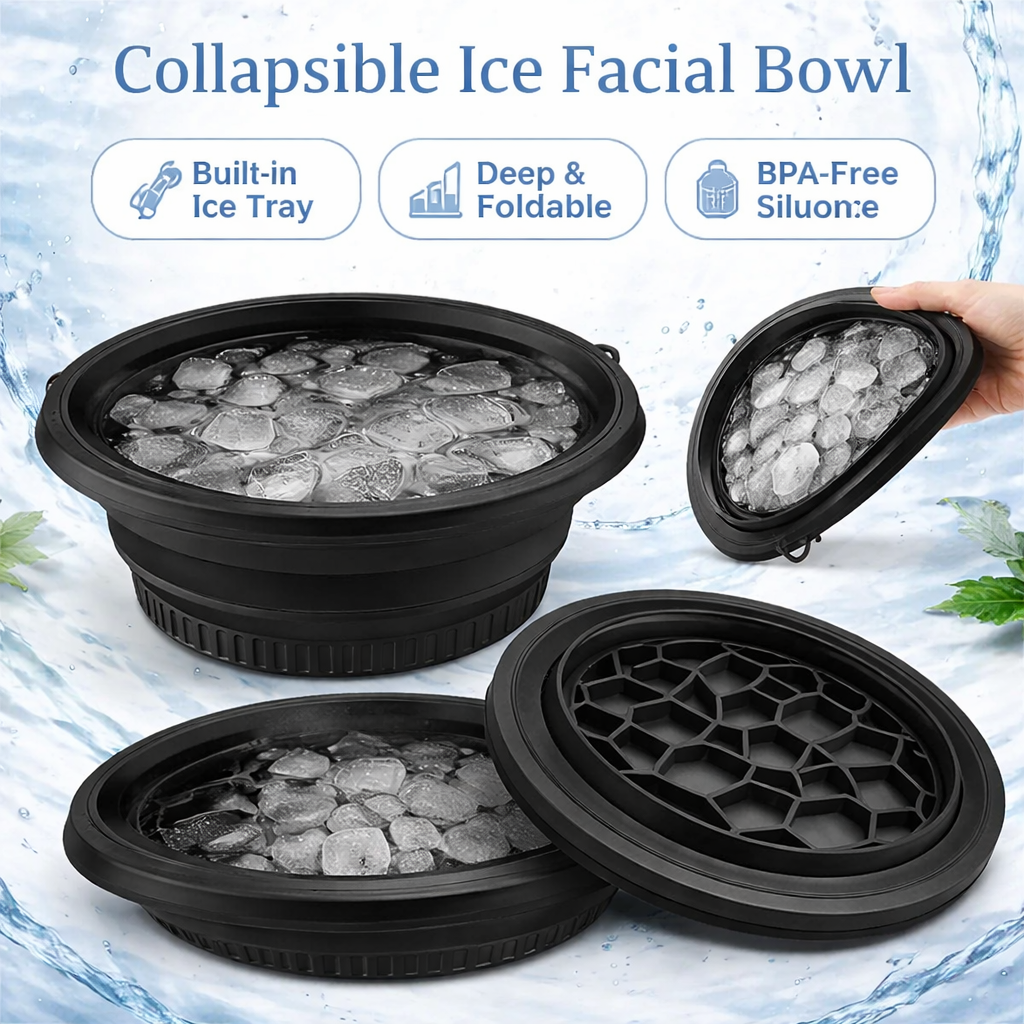 30-Second Ice Facial Bowl | Instant Glow & Puffiness Remover | Foldable Face Ice Bath with Built-in Ice Tray (Summer Skin Essential)